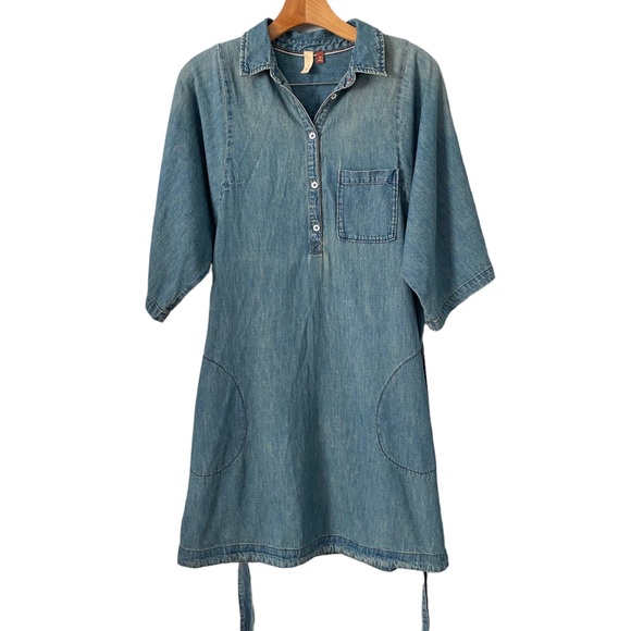 Anthropologie Pilcro Pull-on 1/3 Button Shirt Short Belted Denim Dress XS - Picture 4 of 9
